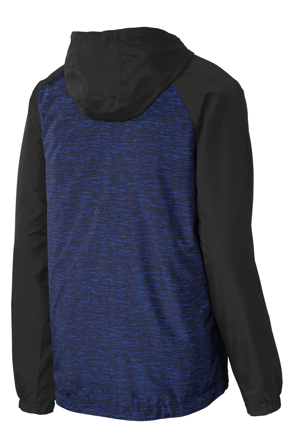 Sport-Tek Women's Heather Colorblock Raglan Hooded Wind Jacket. JST40