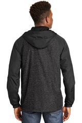 Sport-Tek Women's Heather Colorblock Raglan Hooded Wind Jacket. JST40