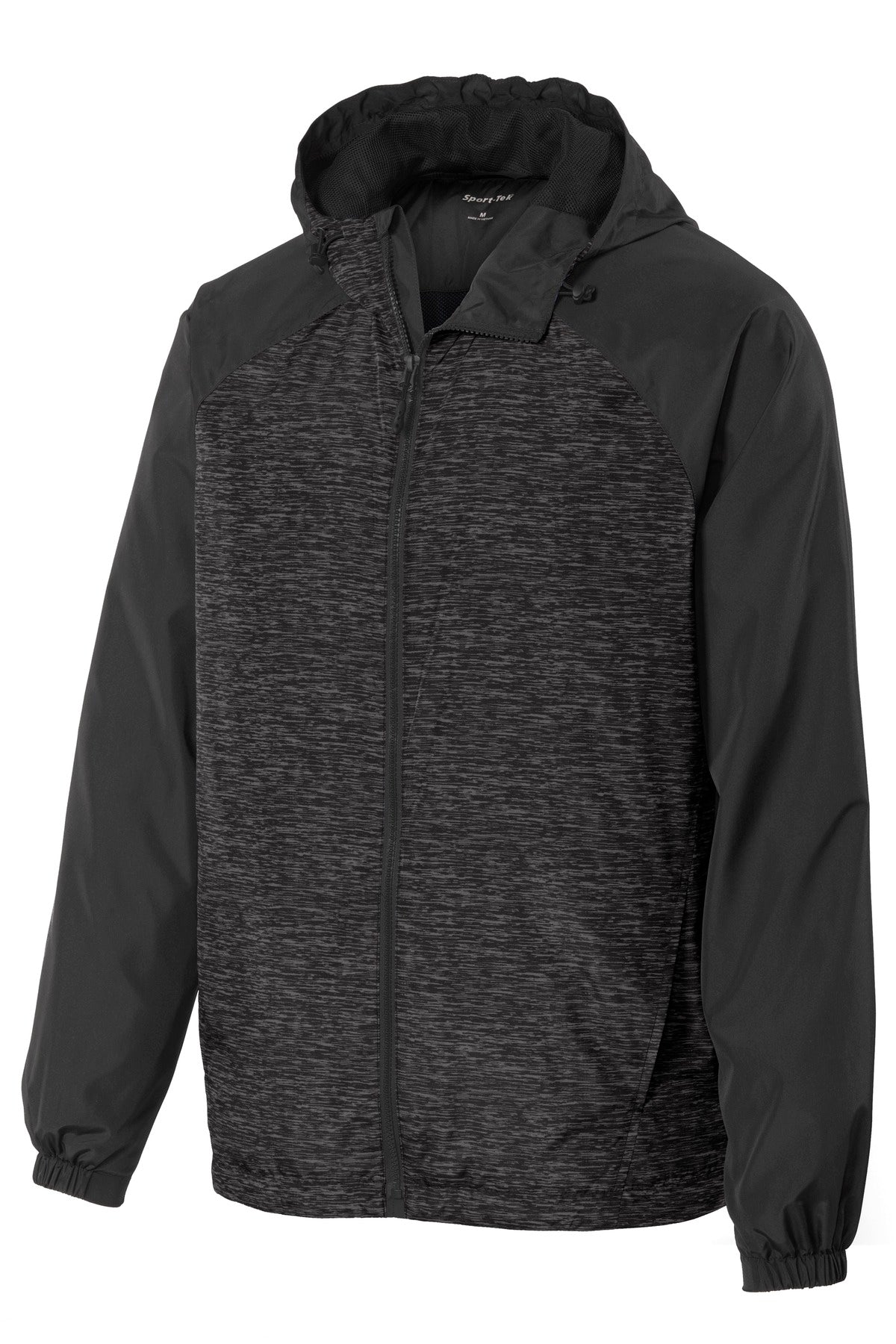Sport-Tek Women's Heather Colorblock Raglan Hooded Wind Jacket. JST40