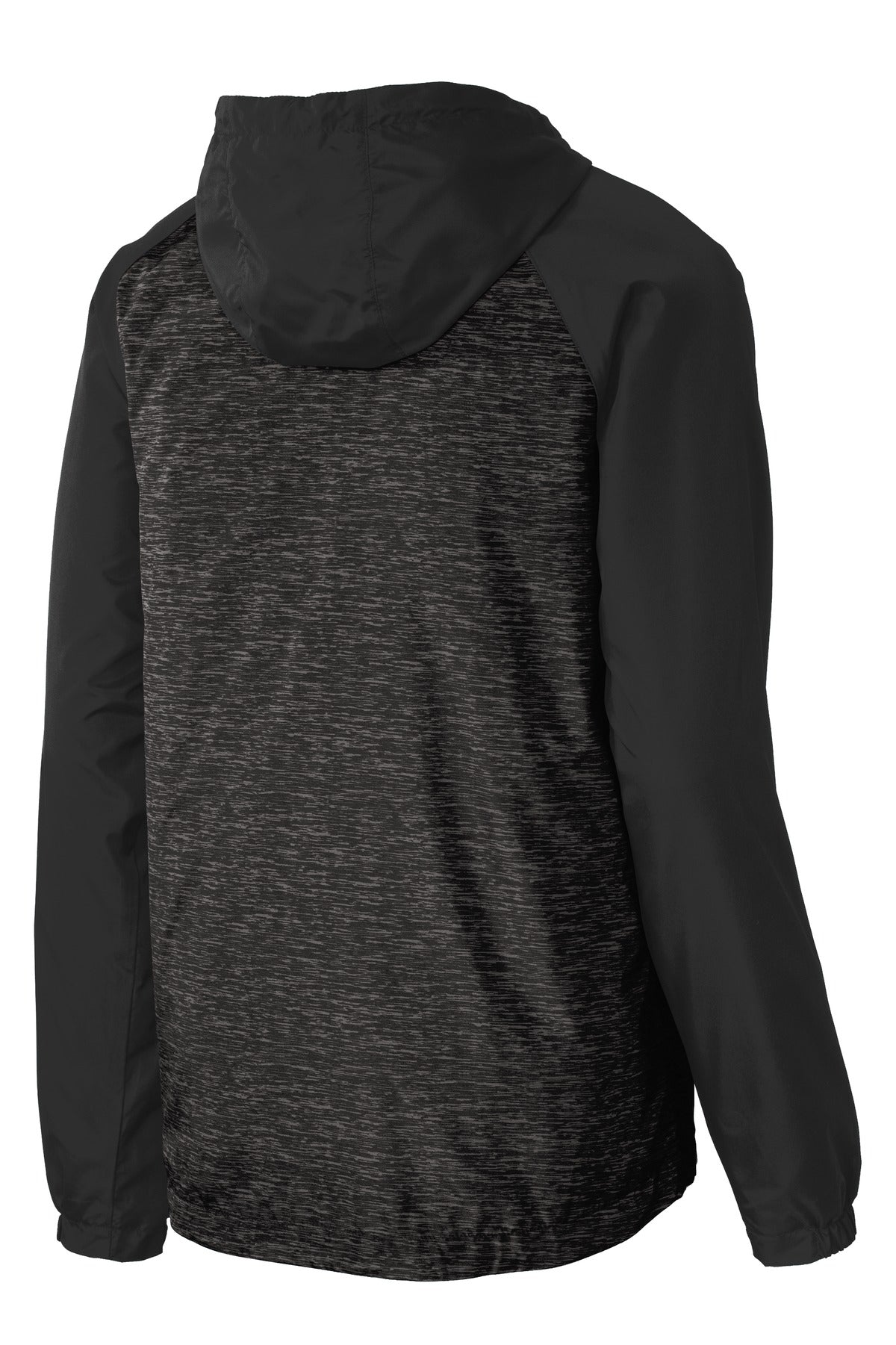 Sport-Tek Women's Heather Colorblock Raglan Hooded Wind Jacket. JST40