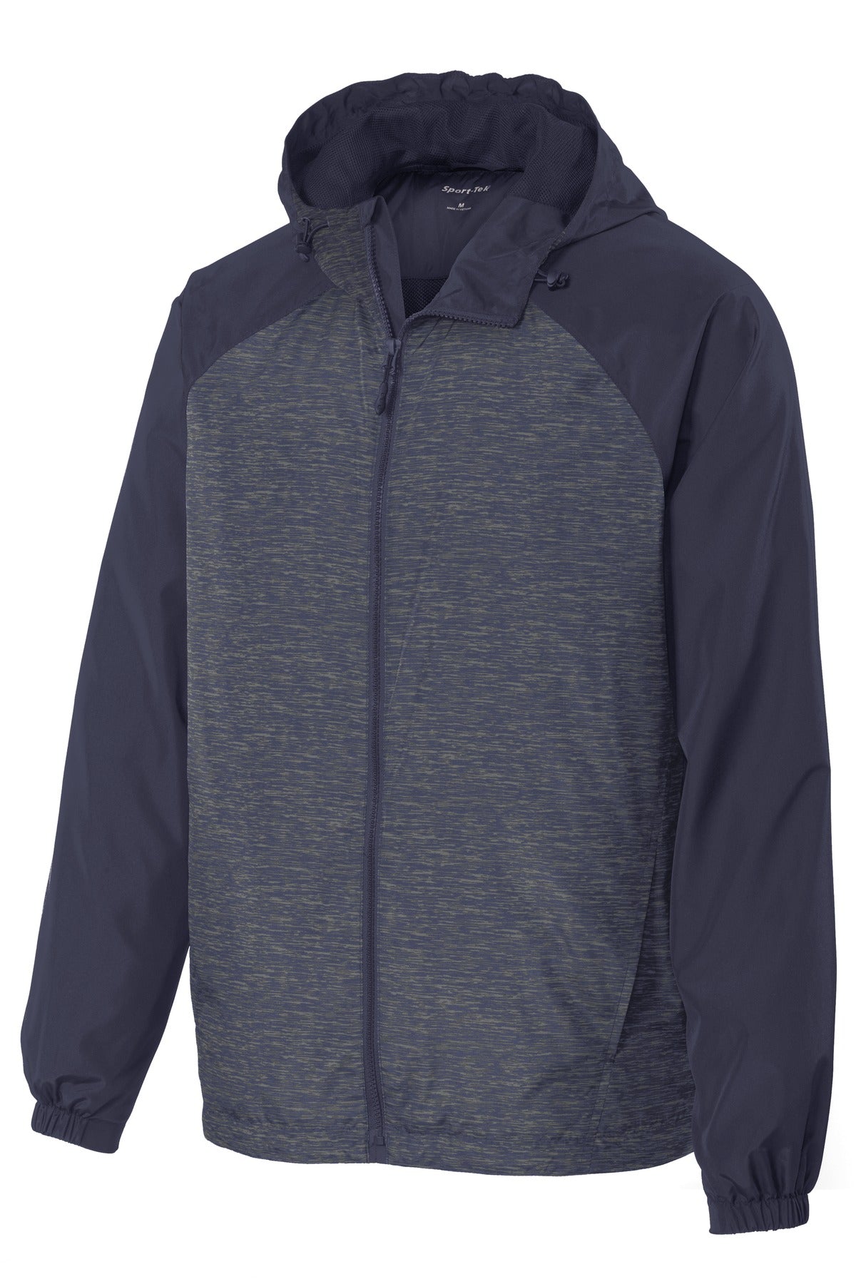 Sport-Tek Women's Heather Colorblock Raglan Hooded Wind Jacket. JST40