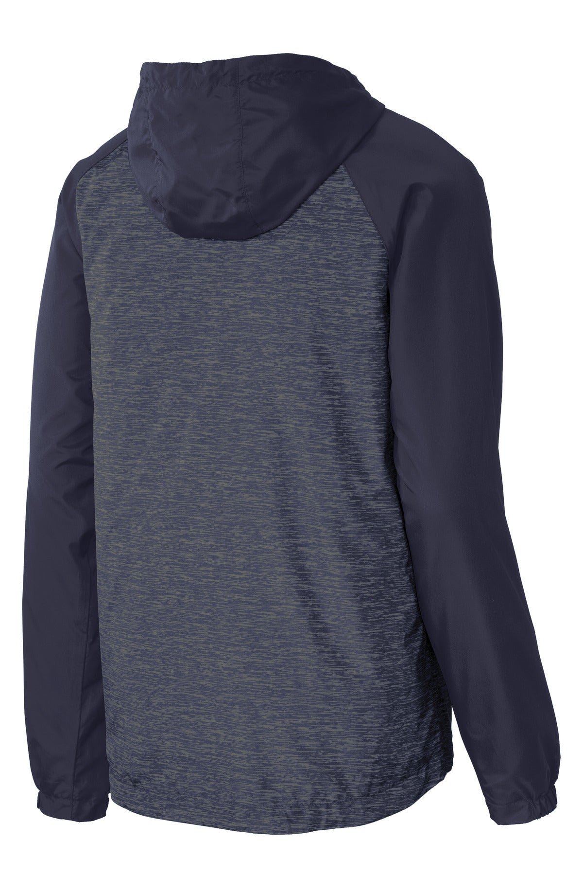 Sport-Tek Women's Heather Colorblock Raglan Hooded Wind Jacket. JST40