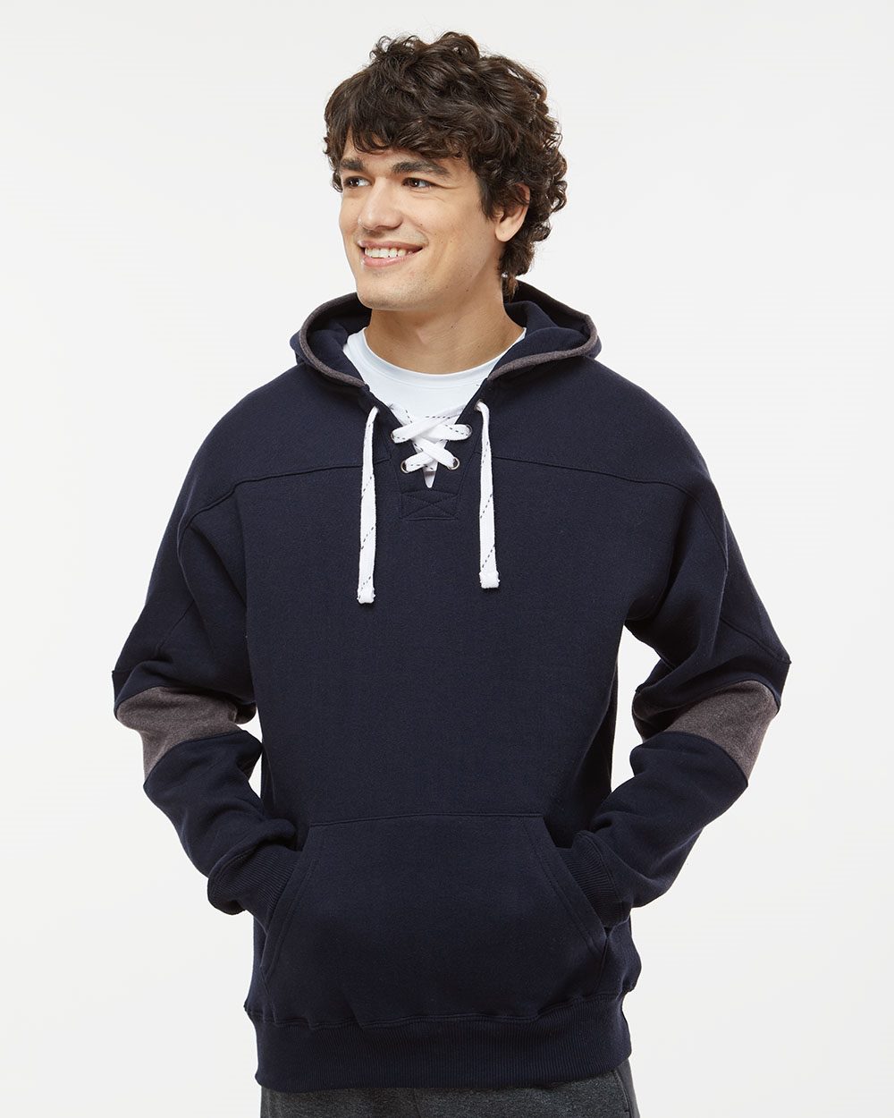 J. America Men's Sport Lace Colorblocked Fleece Hooded Sweatshirt J. America