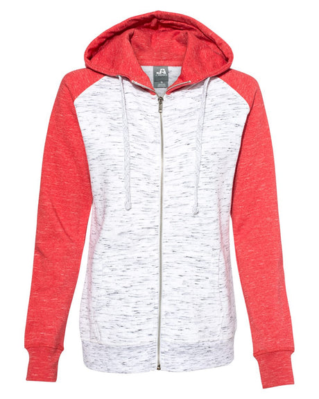 J. America Women's M'lange Fleece Colorblocked Full-Zip Sweatshirt J. America