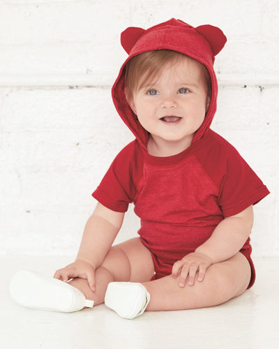 Rabbit Skins Fine Jersey Infant Short Sleeve Raglan Bodysuit with Hood & Ears