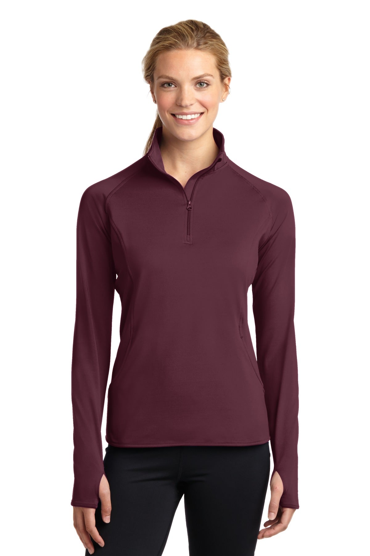 Sport-Tek Ladies Sport-Wick Stretch 1/2-Zip Pullover. LST850 1 of 2