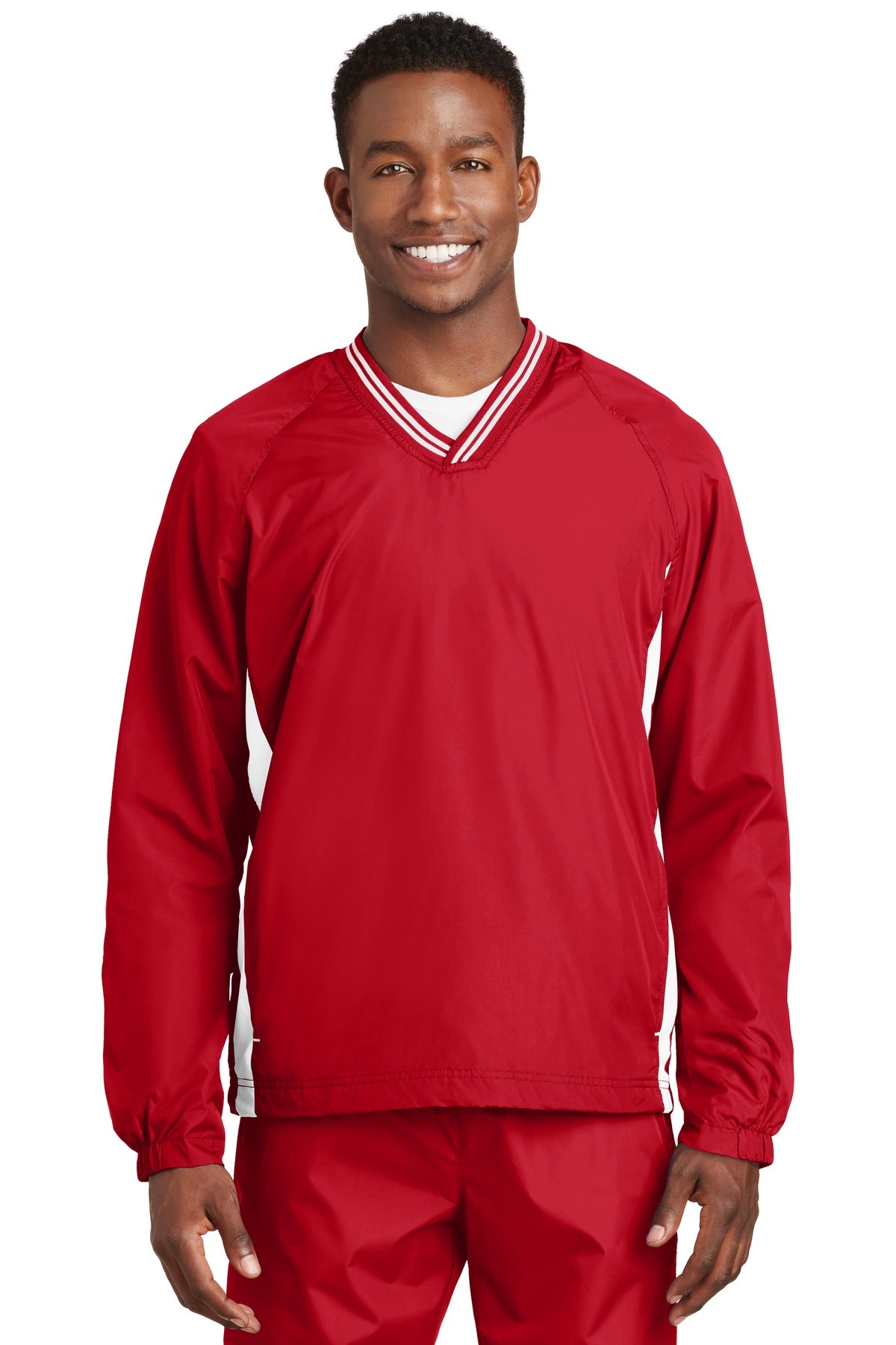 Sport-Tek Men's Tipped V-Neck Raglan Wind Shirt