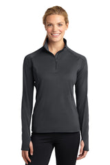 Sport-Tek Ladies Sport-Wick Stretch 1/2-Zip Pullover. LST850 1 of 2
