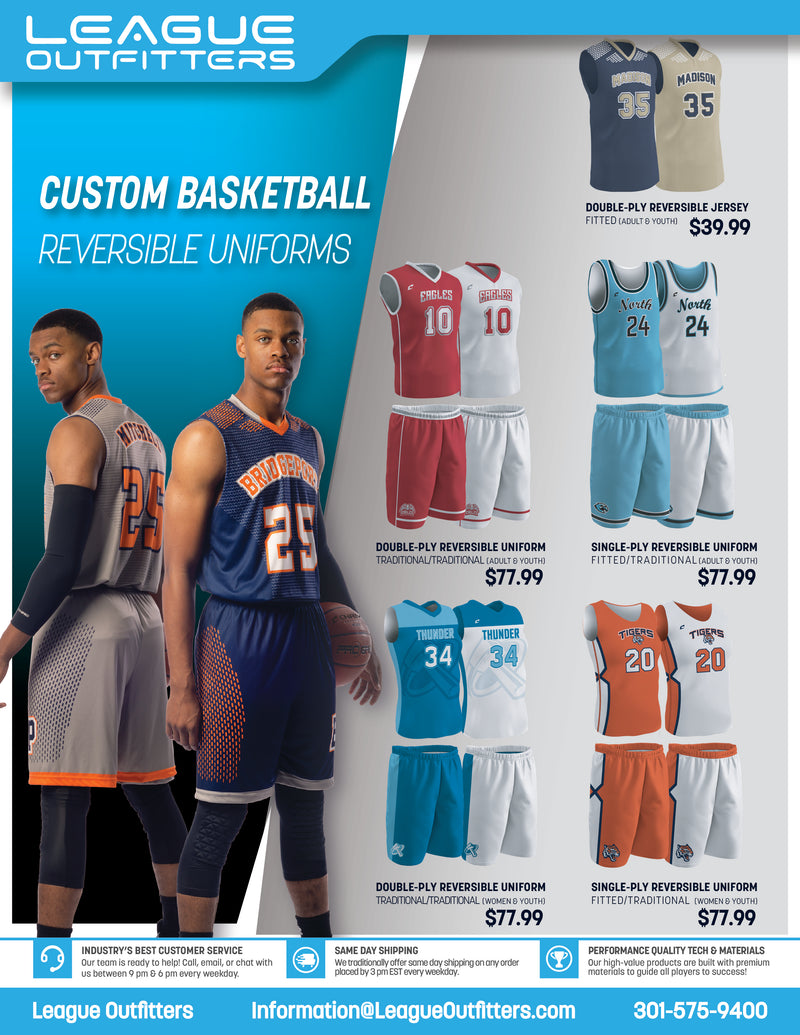 White Blue Custom Adult Youth Reversible Basketball Jerseys