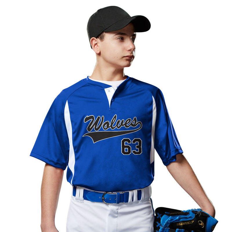 Champro Youth Wild Card Short Sleeve 2-Button Baseball Jersey