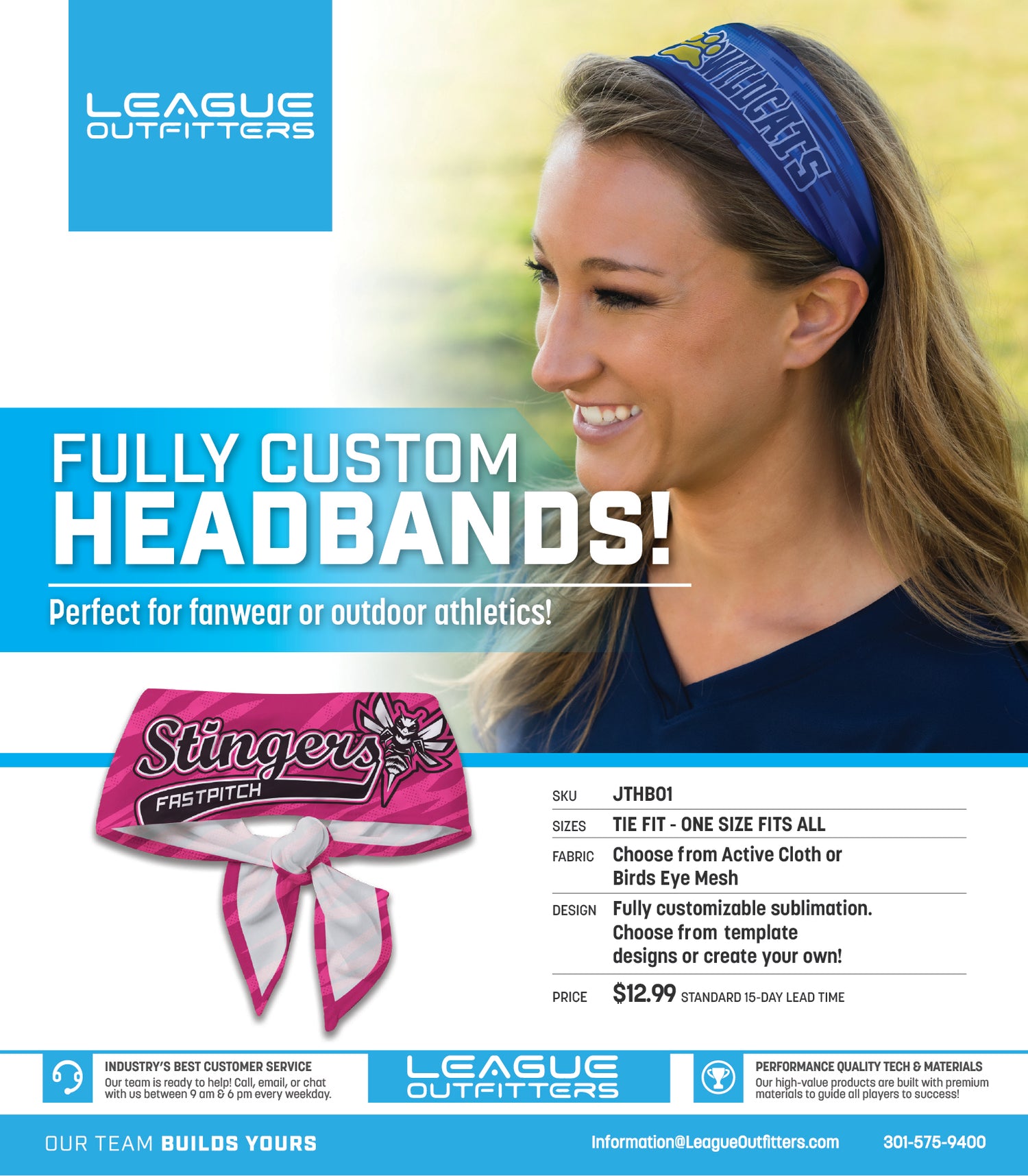 League Outfitters Sublimated Headbands Team Softball Visors
