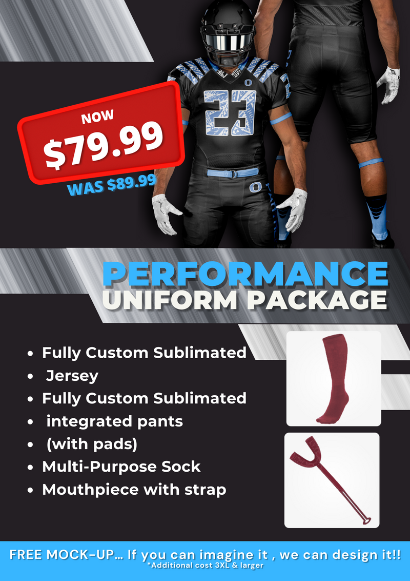 Blue Red & White Custom Football Uniforms for Youth & Adults | YoungSpeeds Jersey+Integrated Pants